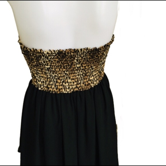 FOREIGN EXCHANGE Animal Print Strapless Bandeau Dress With Hi Lo Fit Black Small - Picture 7 of 9